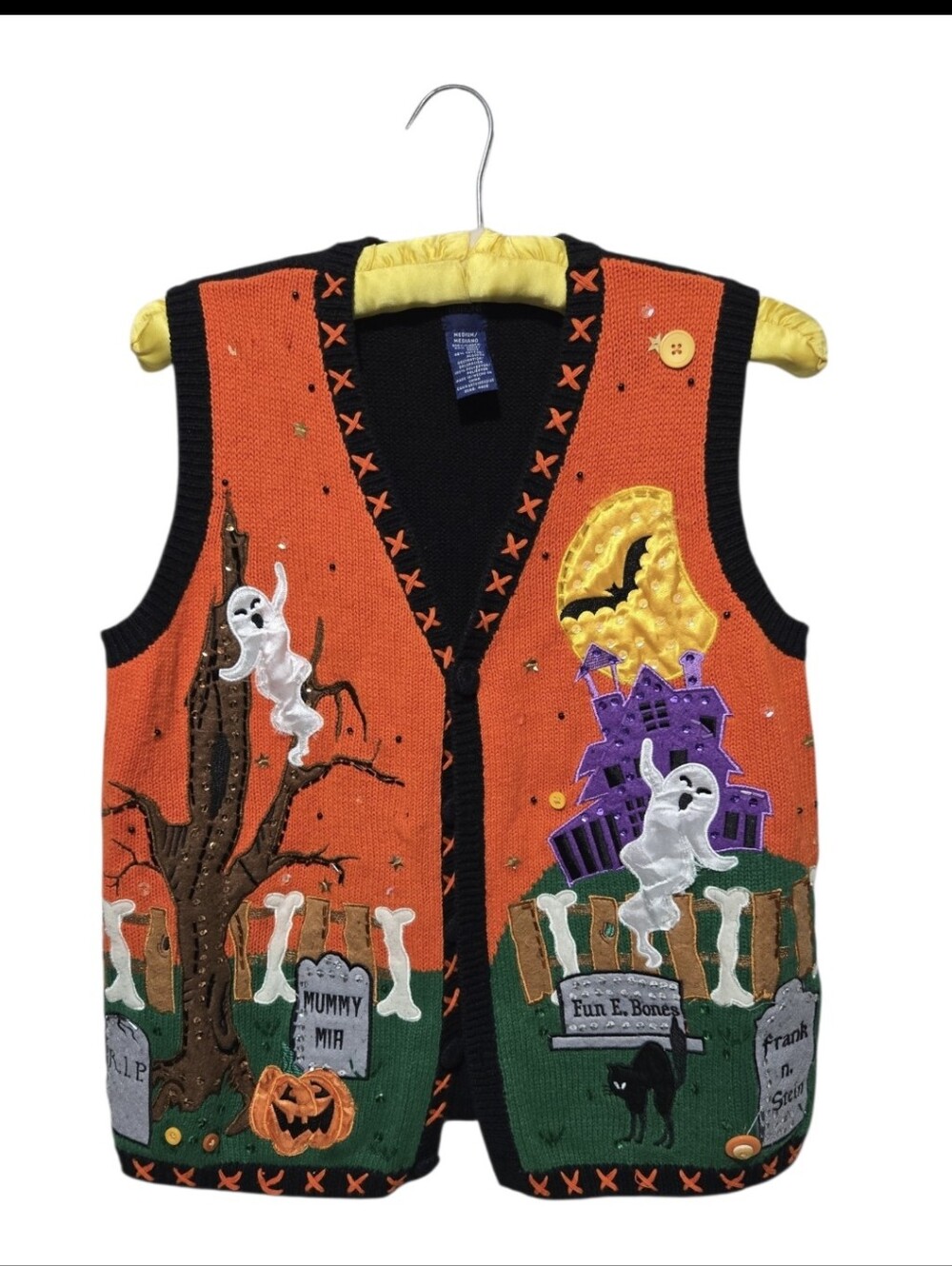 Vintage 90s Basic Editions Halloween Sweater Ves *Flawed* Spooky Ghost Medium